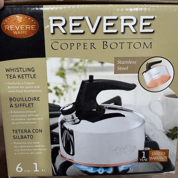 Revere Ware Other - Revere Ware Stainless Steel Copper Bottom 6 Cup Whistling Tea Kettle 3511217
